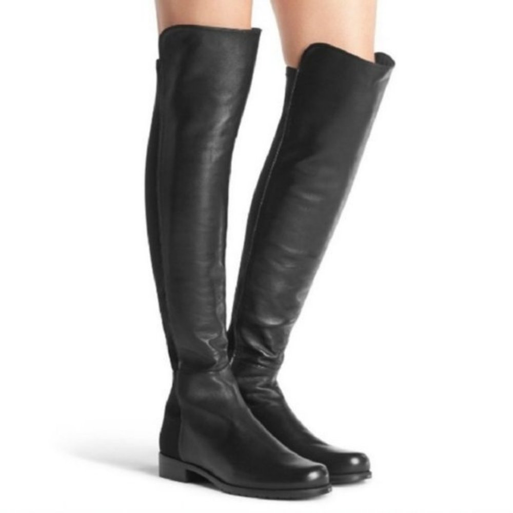 Stuart Weitzman 50/50 Leather OTK Tall Boots Black